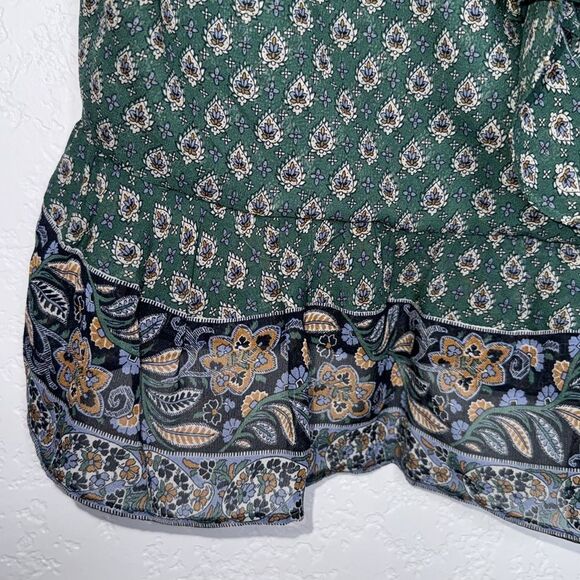 New Veronica Beard Randa Paisley Ruffle Trim Peplum Top Green Size 8 Silk - Picture 5 of 14